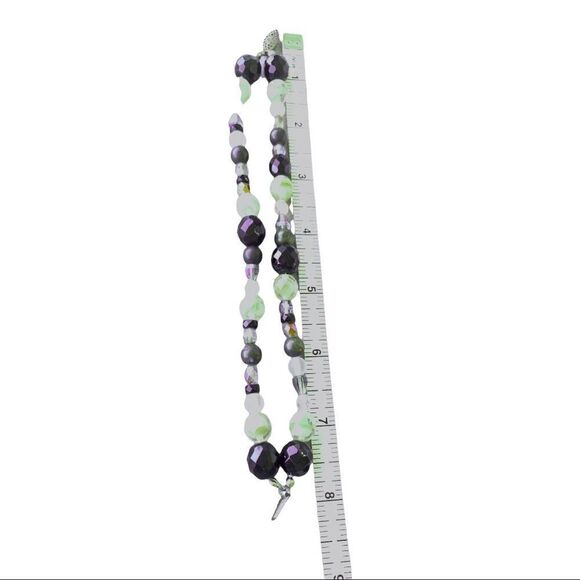 Vintage artisan made glass beaded bracelet black beige ab crystal silver clasp - Picture 8 of 11